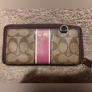 Coach leather wallet (purple and tan)